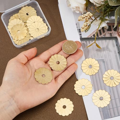 SUPERFINDINGS 20Pcs Brass Backplate Washers Gold Gasket 32mm Hardware Classical Flower Furniture Hardware Accessories for Drawer Dresser Closet Decoration,Hole:6mm