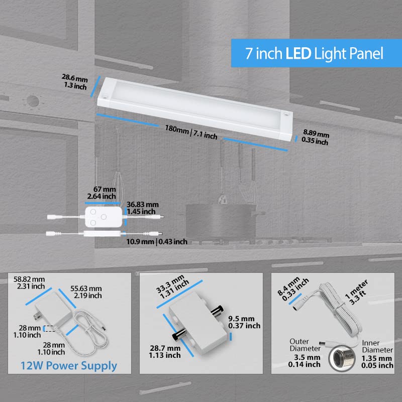 EShine 3 Pack 7 inch White Smart Dimmable LED Under Cabinet Lighting Kit Compatible with Alexa, Google - Cool White (6000K) Cool White (6000K)