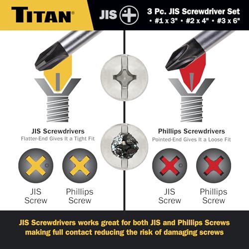 Titan 65885 3-Piece JIS Screwdriver Set with Magnetic Tips – Includes #1 x 3", #2 x 4", #3 x 6" – Designed for Japanese Standard Screws, Compatible with Japan-Made Cars, Trucks, and Motorcycles
