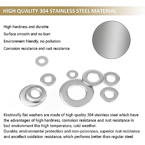 272 Pieces 304 Stainless Steel Flat Washers, Fender Washers, Kindroufly 8 Sizes Stainless Steel Washers, Lock Metal Washers Assortment Kit (#6#8#10#12 1/4" 5/16" 3/8" 1/2") #6 #8 #10 #12 1/4" 5/16" 3/8" 1/2"
