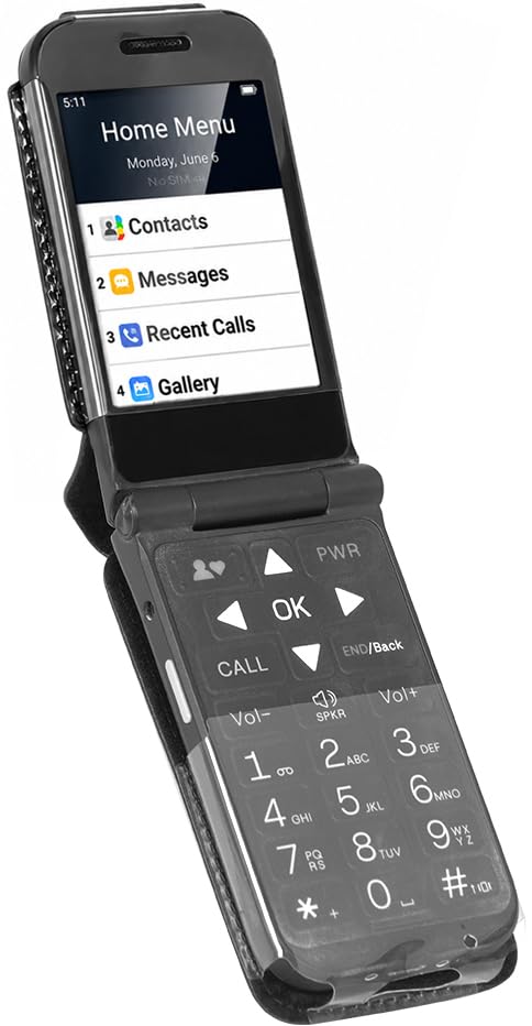 Fitted Series for Consumer Cellular Iris Easy Flip 2 Phone Case - Black | Vegan Leather, Form-Fit Cover, with Screen Protection, Keypad Guard, Rotating Metal Belt Clip, Also Fits SpeakEasy Flip 2026
