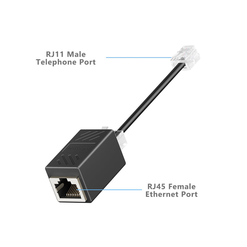 RJ45 to RJ11 Adapter, 2 Pack Phone Jack to Ethernet Adapter, Black RJ45 Female to RJ11 Male Connector for Landline Telephone