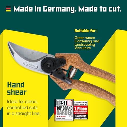 BERGER Pruning Shears – Professional 11" Garden Hand Pruners with Forged Steel Body, Self-Sharpening Blades, Recycled Cork Grip Handle, Gardening Clippers – C1200