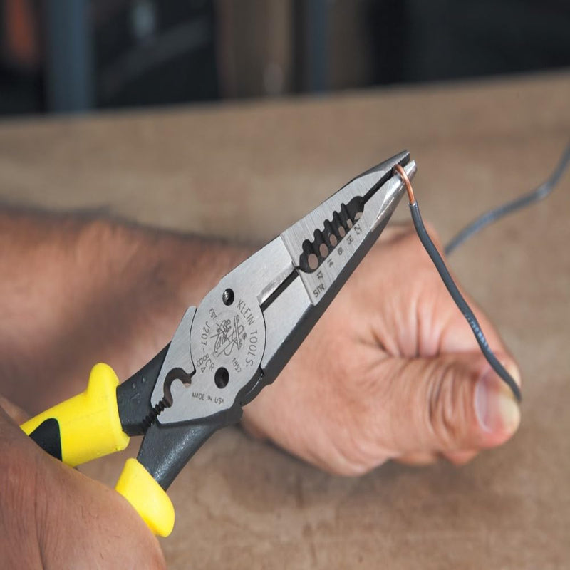 Klein Tools J207-8CR Needle Nose Pliers, Made in USA, All-Purpose Linesman Pliers for Crimping, Looping, Cutting, Stripping, Crimping, Shearing Crimper