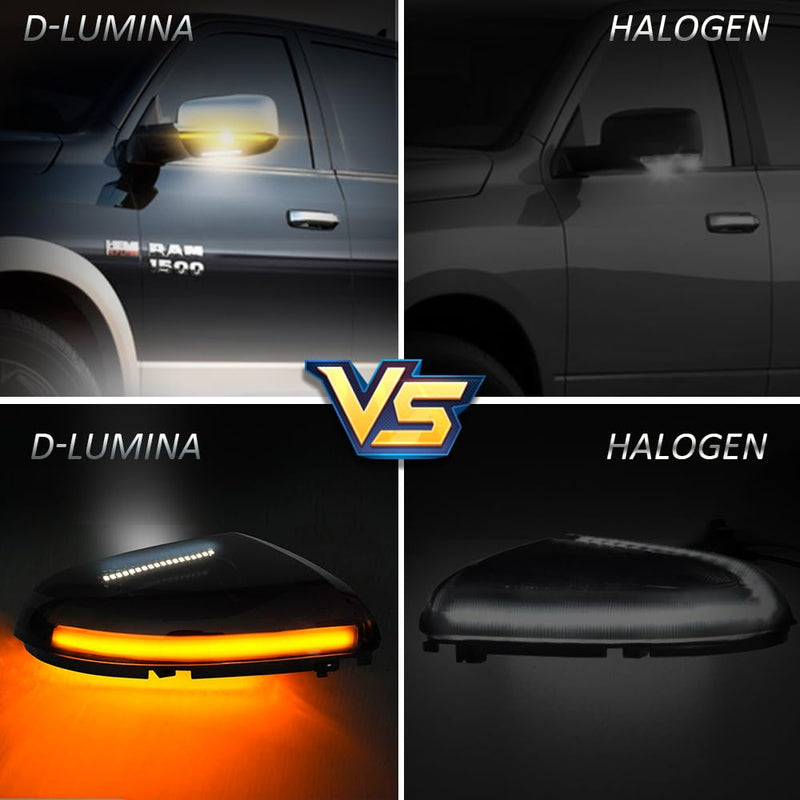 D-Lumina Sequential LED Side Mirror Turn Signal Lights Smoked Lens Puddle Light Assembly for Dodge Ram 1500 2009-2018, Ram 2500 3500 2010-2018, Dynamic Indicator Strip Mirror Marker Lamp, Pack of 2 Smoked Cover Sequential Amber ＆ White