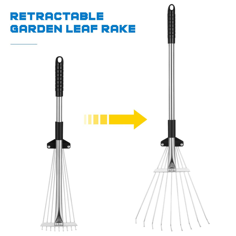 Toyandona Telescopic Leaf Rake Adjustable Retractable Lawn Rake for Leaves and Grass with Lightweight Anti-Skid Handle Garden Yard Tool 28.34In