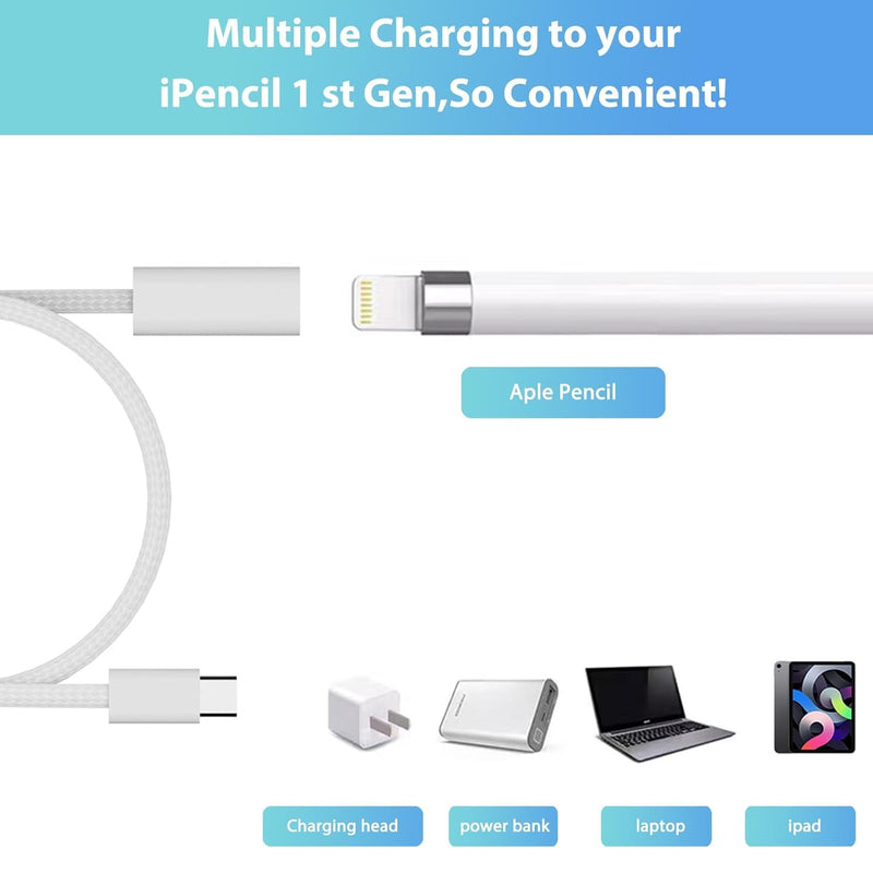USB-C Charging Cable for Apple Pencil 1st Generation, Fast Charging & Bluetooth Pairing, Charger Adapter Compatible with iPad 10th Gen 2022 and 11th Gen 2025, USB-C Connector Charger Cord 3.3FT