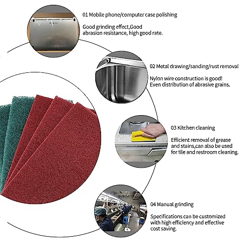 Scuff Pads - 10Pcs Scouring Pad 7447 - Very Fine Grade Hand Pads General Purpose Sanding Hand Pads 200 x 125mm/8" x 5" 5 Red+5 Green 8'' * 5''