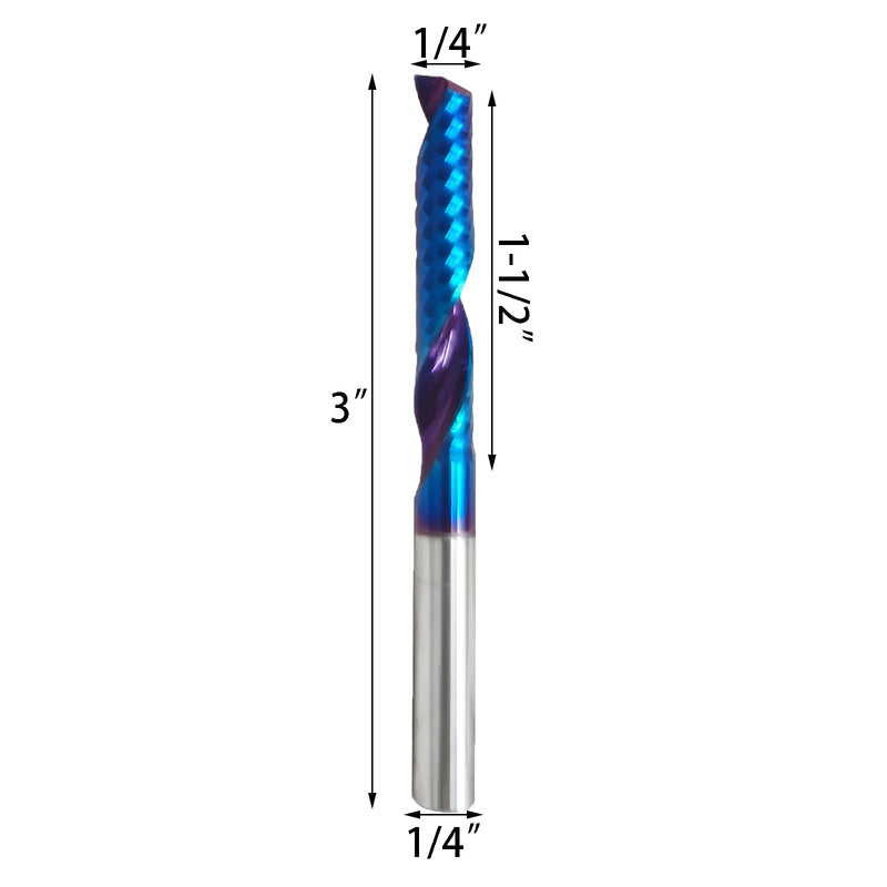 O Single Flute Upcut Spiral End Mill CNC Router Bit with NACO Coating for Acrylic Plastic Cutting with Mirror Finish (1, 1/4Dx 1-1/2 CH x 1/4 SHK x3L) UT06