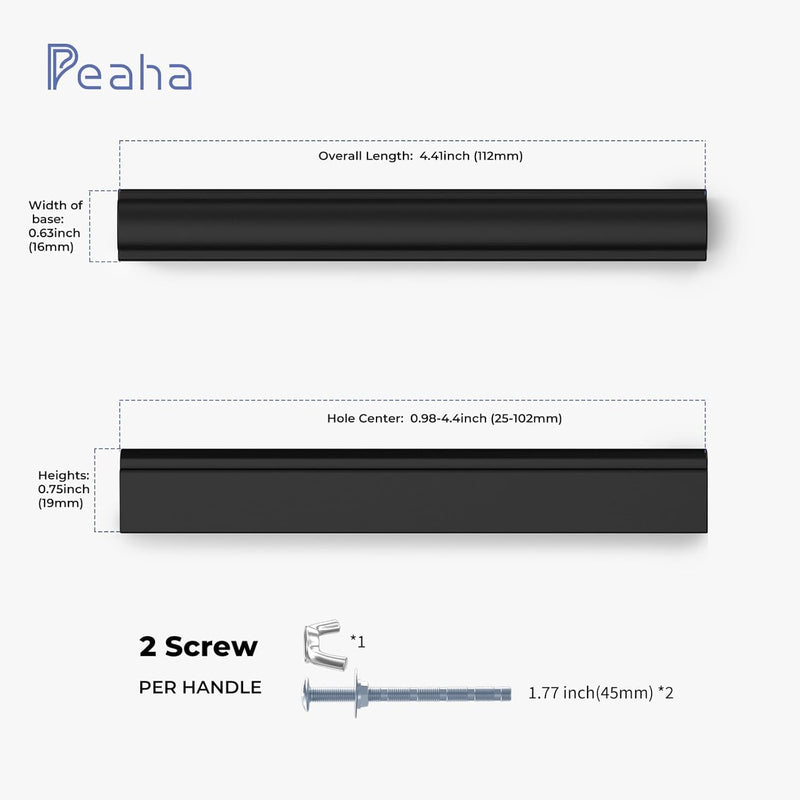 Peaha 10 Pack Adjustable Black Cabinet Pulls (25-102mm) Hole Distance Drawer Pulls, Adjustable Cabinet Pulls for Kitchen Cabinets 25-102mm