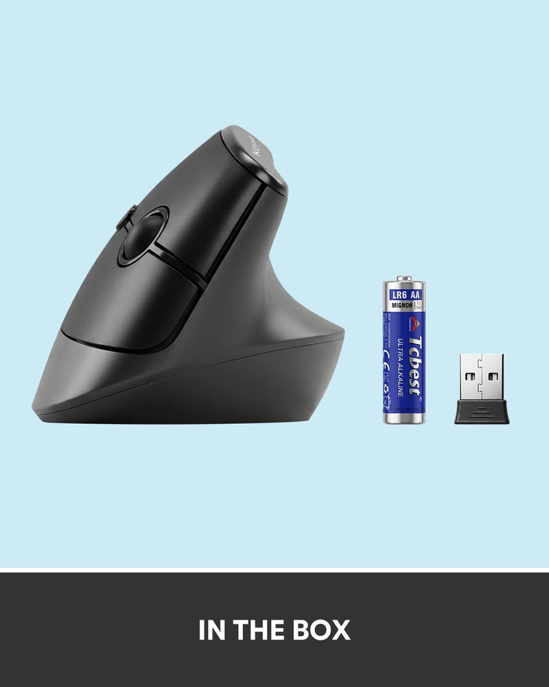 Ergonomic Wireless Mouse, Wireless Ergonomic Mouse for Right Hand Comfort, Ergonomic Mouse Wireless for Medium to Large Hands, Bluetooth & 2.4GHz USB-A Receiver, Quiet Clicks, for Office Laptop PC Mac Matte Black