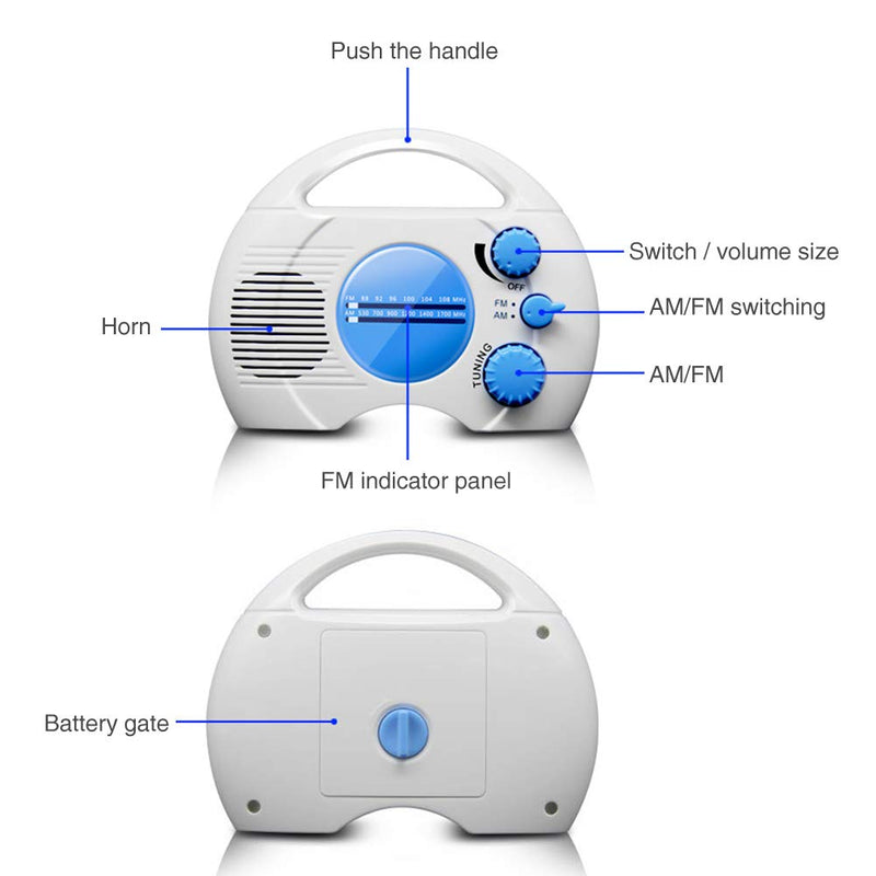 Shower Radio, Portable AM/FM Shower Radio, Hanging Waterproof Shower Clock Radio Built in Speaker Audio High Definition for Bathroom Kitchen, Outdoor