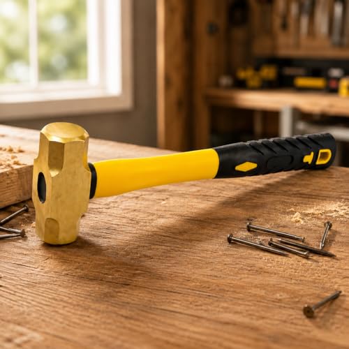 Stark USA 1lb Brass Sledge Hammer (16oz) Fiberglass Handle, Drilling Hammer, Crack Hammer, Die-Forge, Corrosion Resistant, 12.5" Brass Hammer 1 Pack