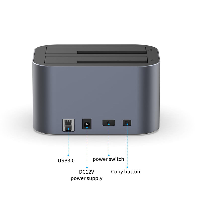 GODO Hard Drive Dock USB 3.0 to SATA I/II/III RGB Dual Bay Aluminum External Hard Drive Docking Station for 2.5 3.5 inch SATA HDD SSD Support UASP, 2x16TB + 2 USB3.0 Ports