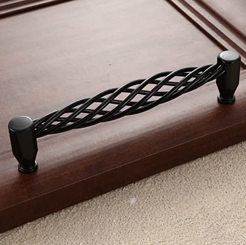 2 Pack Birdcage Cabinet Pulls Matte Black Bronze Metal Oval Nest Twist Kitchen Cupboard Handles Retro Birdcage Cabinet Handles Vintage Brass Cabinet Knob Drawer Hardware (160 mm, Black (B)) 160 mm Black (B)