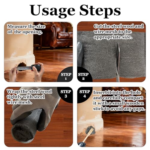 Steel Wool Mice Control-3 Pack 2.75in x 13ft & 1 Pack Wire Mesh 5in x 15ft