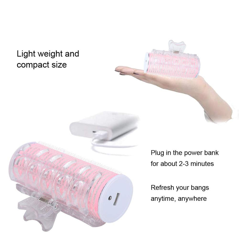  [AUSTRALIA] - Electric Hair Rollers, USB Heated Roller, Bangs Hair Clip Roller, Self Grip Hair Curlers Rollers, DIY Hairdressing Tool Hair Styling Bang Curling Tool (Pink)