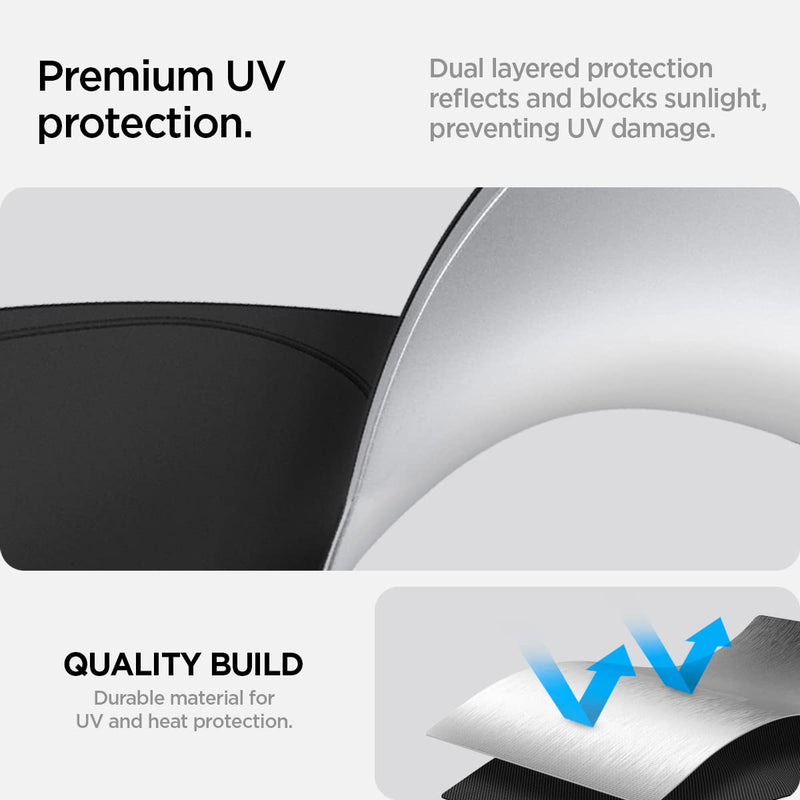 Spigen Front Windshield Sunshade for All Tesla Model Y & 3 2025/24/23 [Compatible with Model Y Juniper 2025/26 & Model 3 Highland 2024/25] (Triple-Coated with Reinforced Velcro Strap) Model 3/Y
