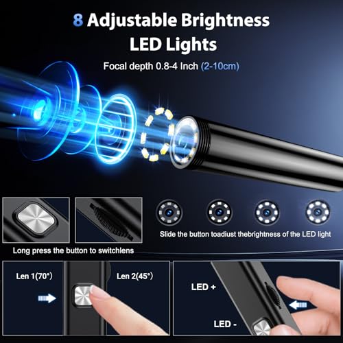 BAZO Endoscope Camera with Light –1920P HD Borescope with 8 Adjustable LEDs 1