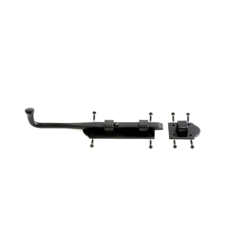 Renovators Supply Manufacturing Slide Bolt Latch 9 in. Black Iron Ball Tip Style Slide Bolt with Mounting Hardware Pack of 2