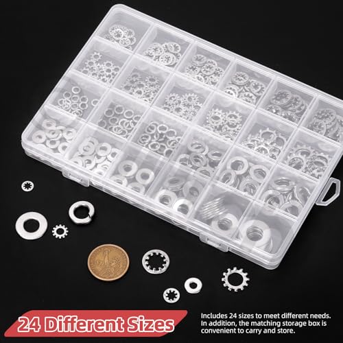 Hilitchi 400PCS 6 Sizes British 304 Stainless Steel External Star Washer Internal Serrated Lock Washer Set Split Washers Quick Speed Locking Washer for Screws Bolts(#6#8#10 1/4” 5/16” 3/8”) British System