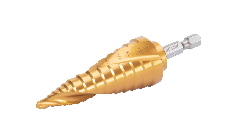 Industrial HSS Step Drill bit 3/16''-1'' with 1/4'' Hex Shank, Unibit Double Spiral Flute with TiN Coating for Metal, Stainless Steel, Aluminum, Plastic 3/16''-1''