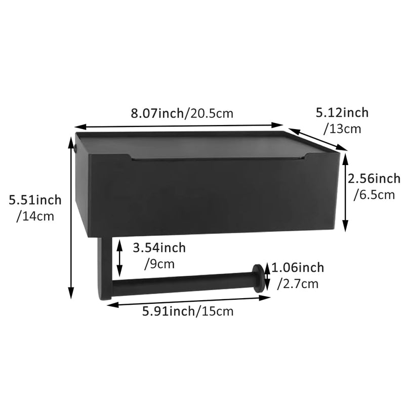 Toilet Paper Holder with Shelf,Rustproof Flushable Wipes Dispenser,Self Adhesive Drilling Toilet Paper Holder Wall Mount,Tissue Holders with Storage,Wipe Holders for Bathroom(Single roll) Single Roll