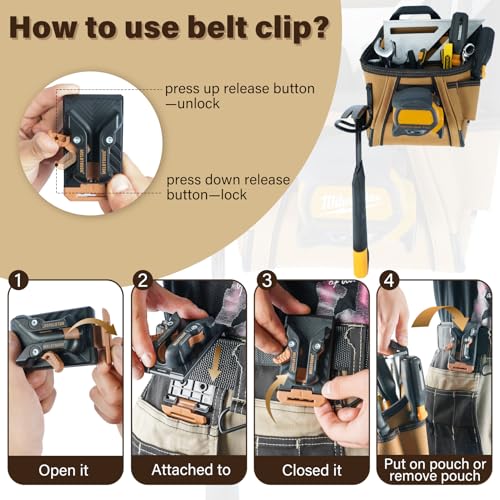 MELOTOUGH Electrician Tool Belt Pouches with Belt Clip Utility Tool Organizer Pouch with Hammer Holder for Electrician,Carpenter,Construction,Technician Khaki Tool Pouch