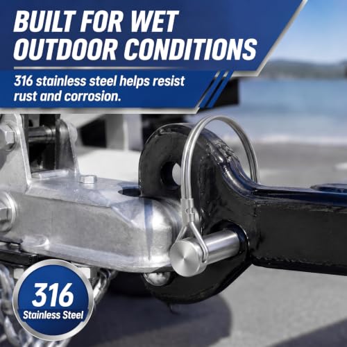 Hicarer 6 Pack 3/8" X 2-3/4"（9.5mm X 70mm） Safety Coupler Pins, Trailer Coupler Pin, 316 Stainless Steel Trailers Hitch Pin Heavy Duty Trailer Latch Pins with Wire Retainer for Boat Farm Equipment 3/8" X 2-3/4"（9.5mm X 70mm）