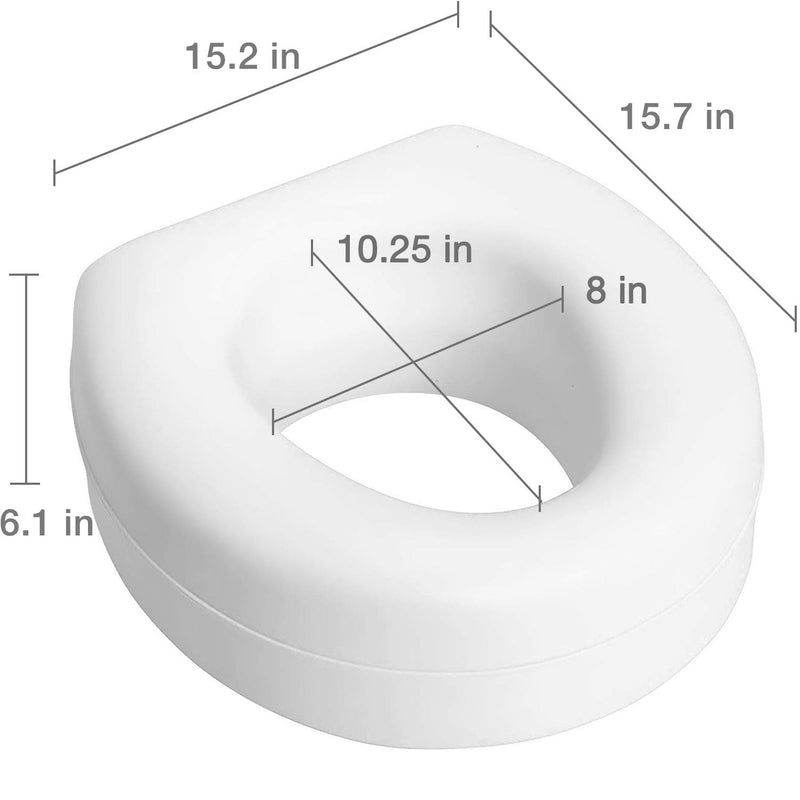 HealthSmart Enhanced Comfort 5" Raised (Round) Toilet Seat Risers for Seniors 5 Slip Resistant Pads FSA/HSA Eligible Padded Toilet Seat Elevation 15.7 x 15.2 x 6.1 New and Improved