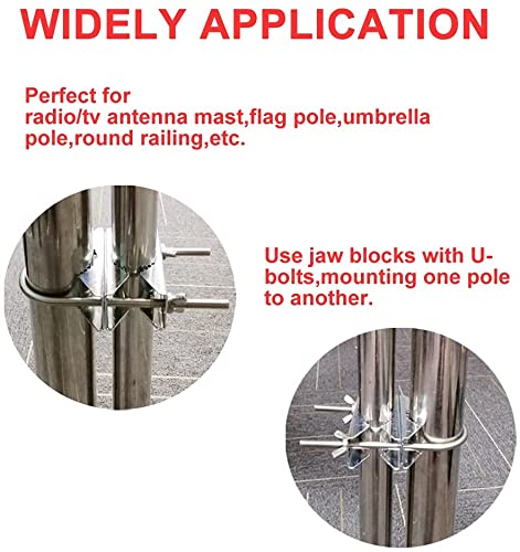 Double Antenna Mast Clamp Heavy Duty Pole to Pole Mounting Kit V Jaw Block with U-Bolt Mounting Hardware for TV CB Ham Antenna Parasols Flags and Fishing Rods