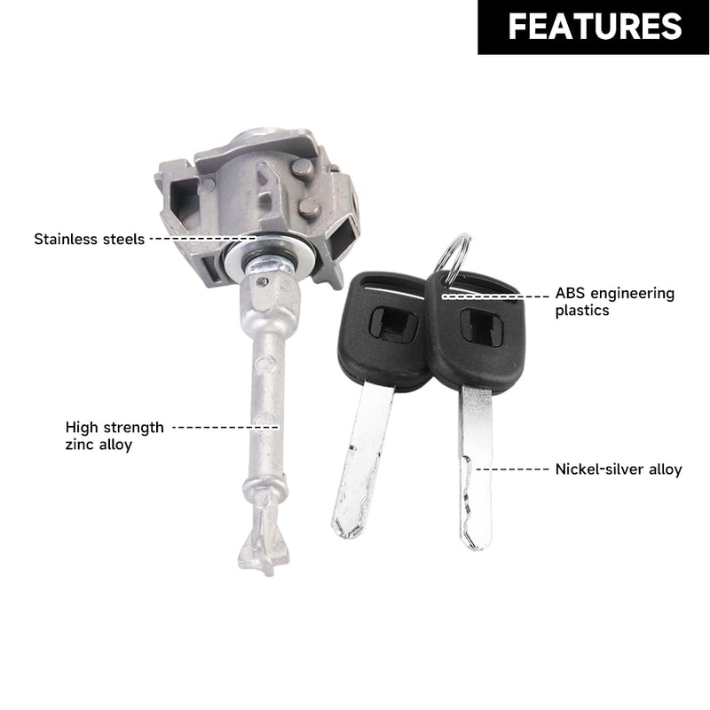 Front Door Lock Cylinder Set with Keys for Honda Civic 2012-2015 | 2 Keys, Silver Tone | Driver Side Door Lock Cylinder Replaces 72185-TR0-A01