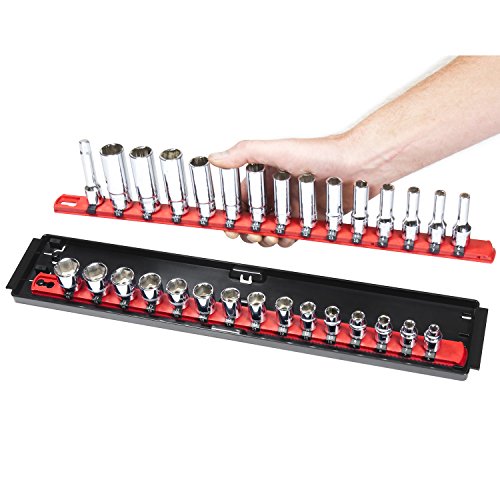Ernst Manufacturing Socket Boss, Premium 2-Rail 3/4-Inch-Drive Socket Organizer, 19-Inch, Red - Made in the USA