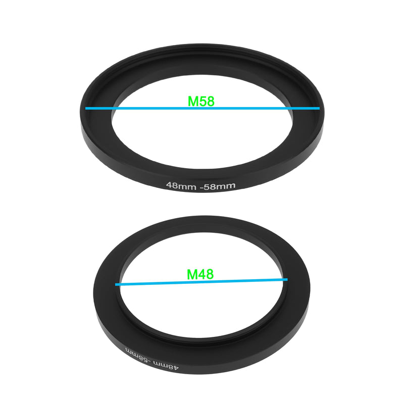 2PCS 48mm to 58mm Camera Step Up Ring Adapter Ring for 48mm Lens to 58mm Filter