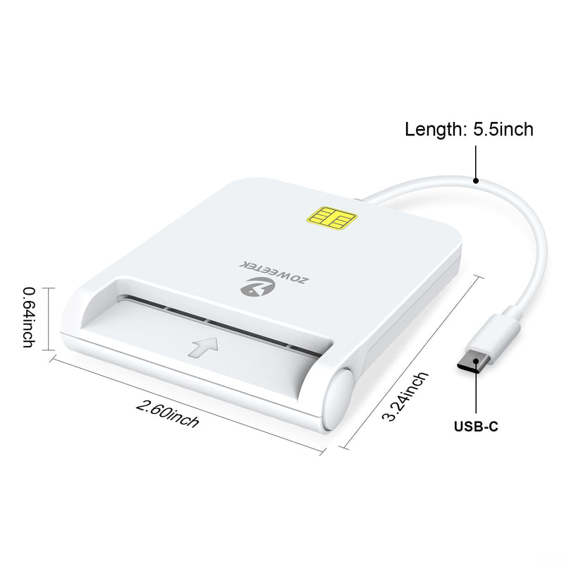 ZOWEETEK CAC Reader Military, USB C CAC Reader, CAC Reader for Mac OS/Windows/Linux, Compatible with Military Common Access Card (White) White