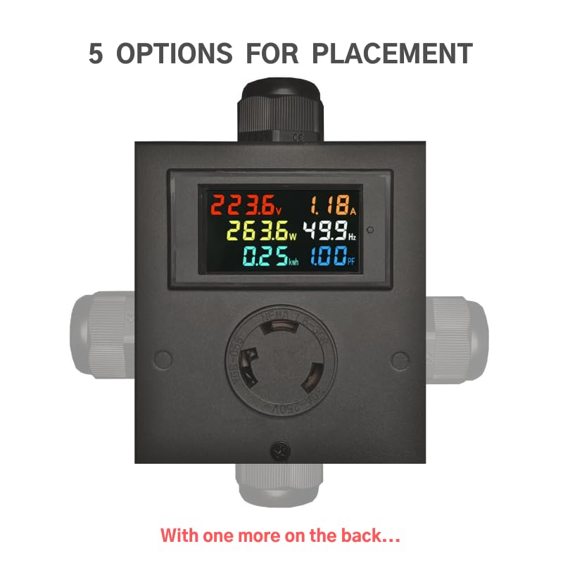 L6-30 Outlet Meter Box Installation Kit Assembly Required for Custom Application w/Box, Recepticle, LCD Meter, Screws, Cable Gland 110-240v Ampmeter, Voltmeter, Monitor Energy Usage