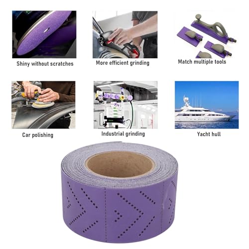 400 Grit Purple Film Ceramic Longboard Sandpaper Roll, Multi Hole Dustless Abrasive 70mmx12m Emery Cloth Roll for Woodworking,Automotive,Sanding Blocks, Hand Sanding Blocks