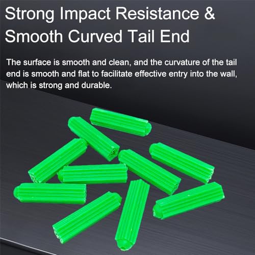 TopHomer 200Pcs M8 Green Plastic Drywall Screw Anchor Plugs, Expansion Fixings for Porous Bricks, Aerated Concrete, and Wall Materials