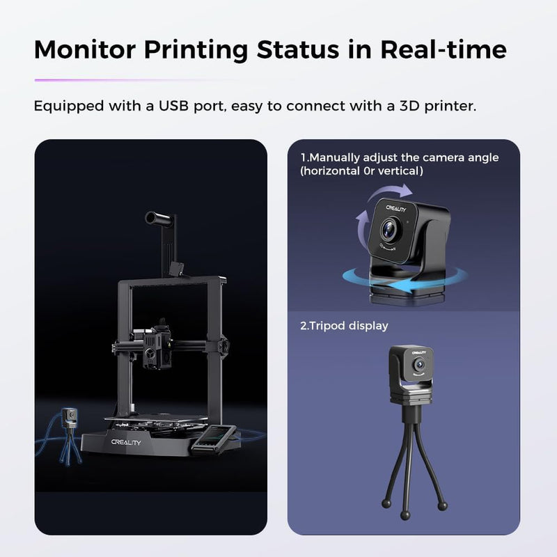 Creality Nebula Camera, 3D Printer Camera for 24H Real-Time Monitoring, Time-Lapse, Spaghetti Detection, WiFi Connection Fits for Sonic Pad, Nebula Pad, Ender 3 V3/Plus/KE/SE, CR-10 SE