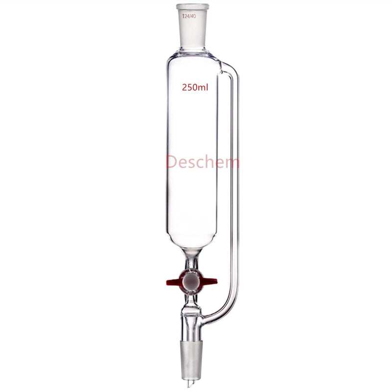 250ml 24/40 Glass Pressure Equalizing Additonal Funnel with PTFE Stopcock 250ml