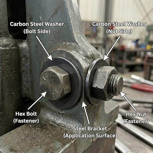 M22 Carbon Steel Flat Washer, Black Oxidized Alloy Steel, 8.8 Grade Metal Flat Washer, 22mm ID, 40mm OD, 3mm Thickness, 10Pcs