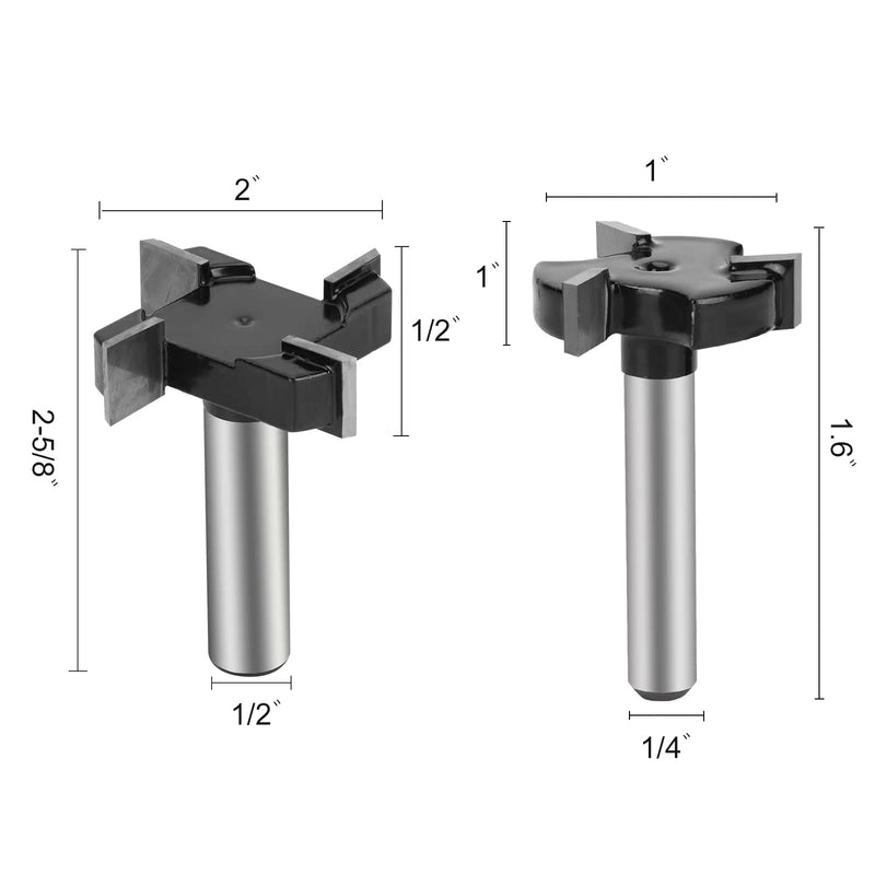 CNC Spoilboard Surfacing Router Bits 1/4" & 1/2" Shank 2 Pieces | 1 inch Cutting Diameter, 2 inch Cutting Diameter, Slab Flattening, Carbide 1/4 Shank 1Diameter+1/2 Shank 2Diameter