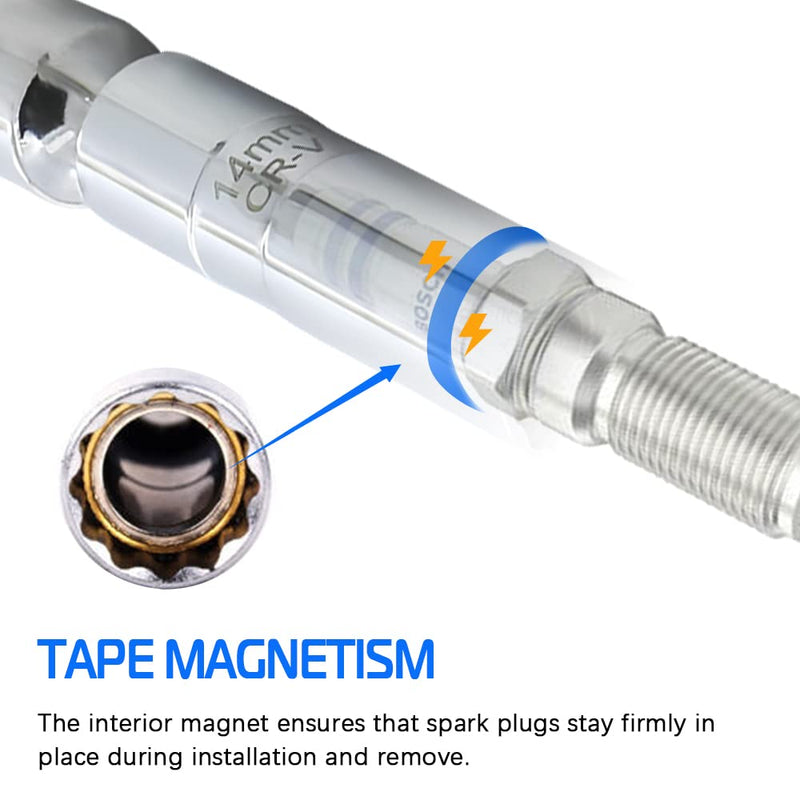 A ABIGAIL 14mm Thin Wall Swivel Magnetic Spark Plug Socket 3/8 Inch Drive 12-Point Spark Plug Socket Removal Tool Compatible with Motorcycle, Car, SUV, BMW, Nissan, Mini, Mercedes
