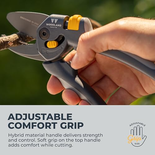 Woodland Tools Co. Heavy Duty Anvil Pruning Shears – 5/8" Cut Capacity, High Carbon Steel Blade, Internal Spring, Adjustable Grip Slider, Garden Pruner for Dry Branches, Stems, and Dead Growth Heavy Duty Anvil Pruner