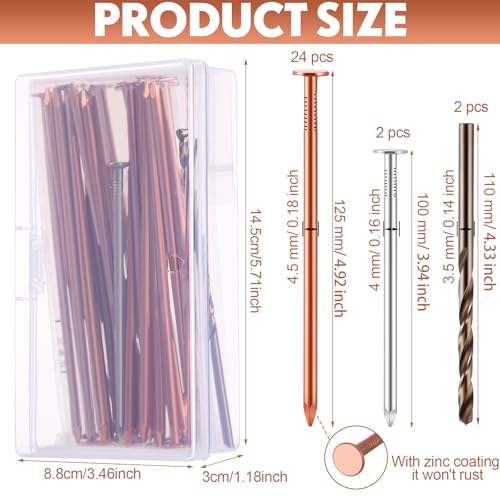 Gisafai 29 Pcs Tree Stump Killer Set Includes 24 Pcs 4.92 Inch Copper Nails Bulk, 2 Pcs Steel Nails, 2 Drill Nails, 1 Storage Box, Stump Removal Spikes Hardware Nails for Trees Stumps Landscaping