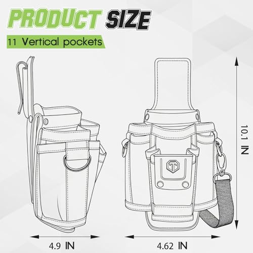 Upgraded Tool Pouch with Belt Clip Replace for MP1X, Leather Backed Small-Sized Tool Pouch– 9 Pockets, Professional Electrician Tool Pouch for Electricians, Carpenters, Repairmen, and DIY etc