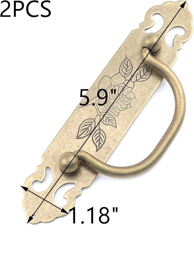 4PCS Antique Flat Bronze Cabinet Pulls Brass Decorative Handles with Engraved Pattern 3" Hole to Hole for Retro Style Furniture Style B-4 Pcs