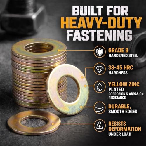Flutesan 100 Pcs 7/16'' Flat Washer for Screw Bolt,Grade 8 SAE Bulk 7/16inch