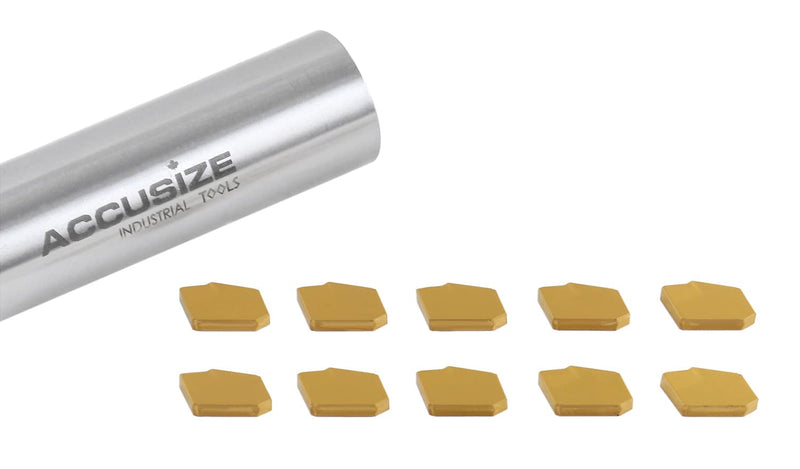 Accusize Industrial Tools Cut-Off Tool Holder, GTN-2, 2403-2003x10 | 0° Lead Angle, GTN-2 TiN Coated Carbide Grooving Parting Inserts, 10 Pcs/Box, 6103-2002x10, for Cutting Steel For Steel