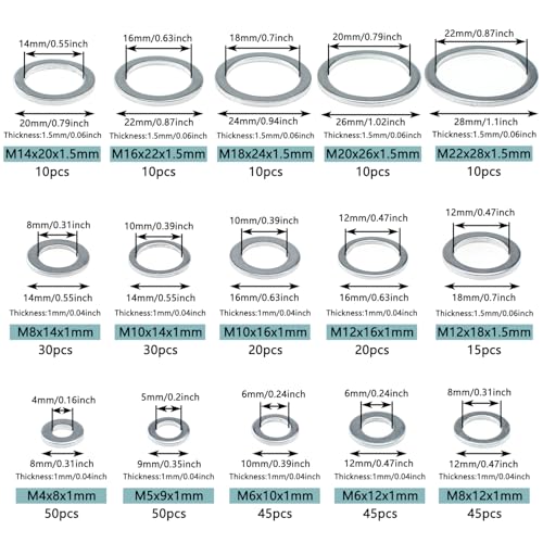 400PCS Aluminum Flat Washers Assortment Set 15 Different Sizes M4 to M22 Suitable for Domestic and Commercial Appliances Electrical Applications and Electrical Connections for Marine Use